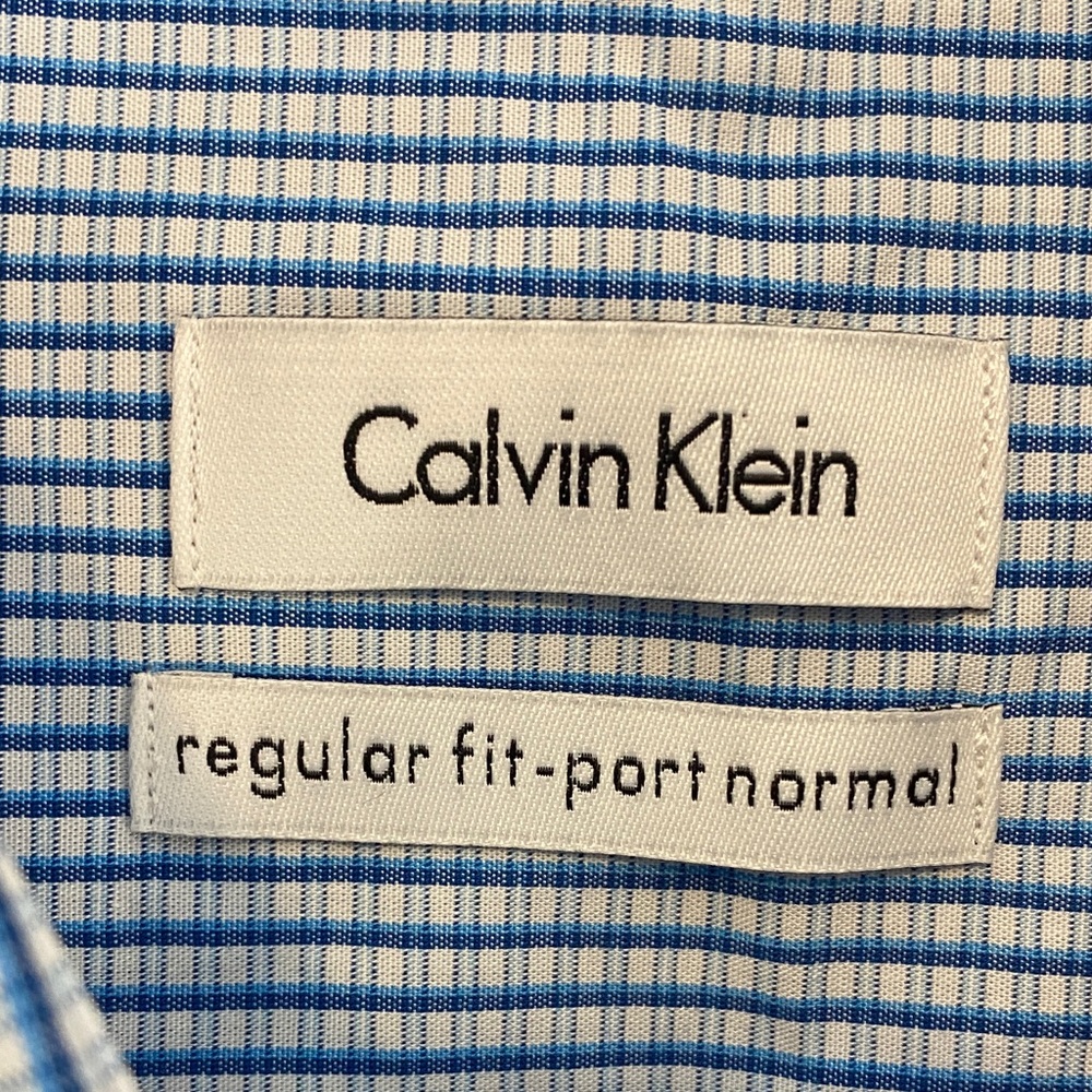 Calvin Klein Blue Gingham Cotton Dress Shirt Business 17.5 32/33 - Picture 4 of 16